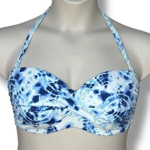 Victoria's Secret 36D White Blue Tie Dye Halter Bikini Top Swimsuit Bandeau Swim